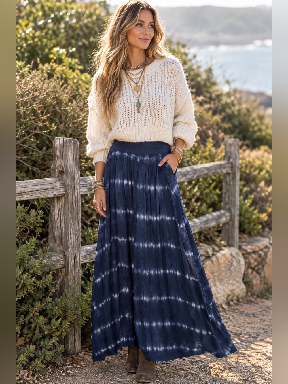 Tie-Dye Maxi Skirt in Blue Like New